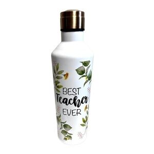 Best Teacher Ever Floral Travel Bottle New White/Green/Yellow